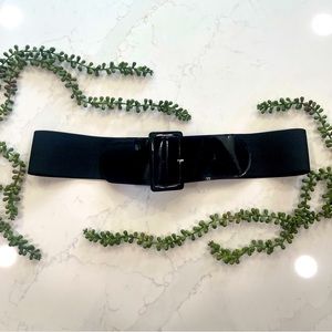 Plus Size Black Cinch Belt - Elastic & Shiny Pleather